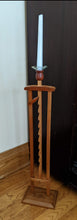 Load image into Gallery viewer, shaker ratcheting candle holder adjustable candle height cherry shown standing on floor