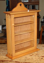 Load image into Gallery viewer, Oak spice rack curio cabinet shelves framed glass door Shaker Adirondack dove tailed hanging cabinet