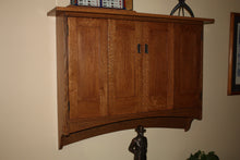 Load image into Gallery viewer, Mission style flat screen television cabinet hanging quarter sawn oak through mortise bi fold doors  Adirondack