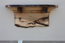 Load image into Gallery viewer, wall shelf  brown maple with three antique cast iron maple syrup taps live edges crown molding burl shelf supports