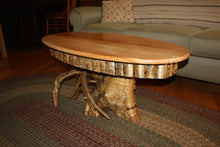 Load image into Gallery viewer, CT-010 Coffee Table - Oval Top, Tiger Maple & Yellow Birch Root/Stump