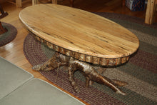 Load image into Gallery viewer, CT-12 - Oval Top Adirondack Spalted Maple Coffee Table W/Yellow Birch Root Pedestal