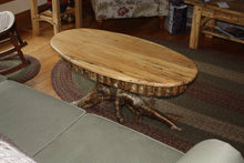 Load image into Gallery viewer, CT-12 - Oval Top Adirondack Spalted Maple Coffee Table W/Yellow Birch Root Pedestal
