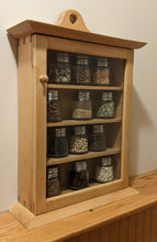 Load image into Gallery viewer, maple spice cabinet side view showing dovetailing with 12 spice jars three per shelf
