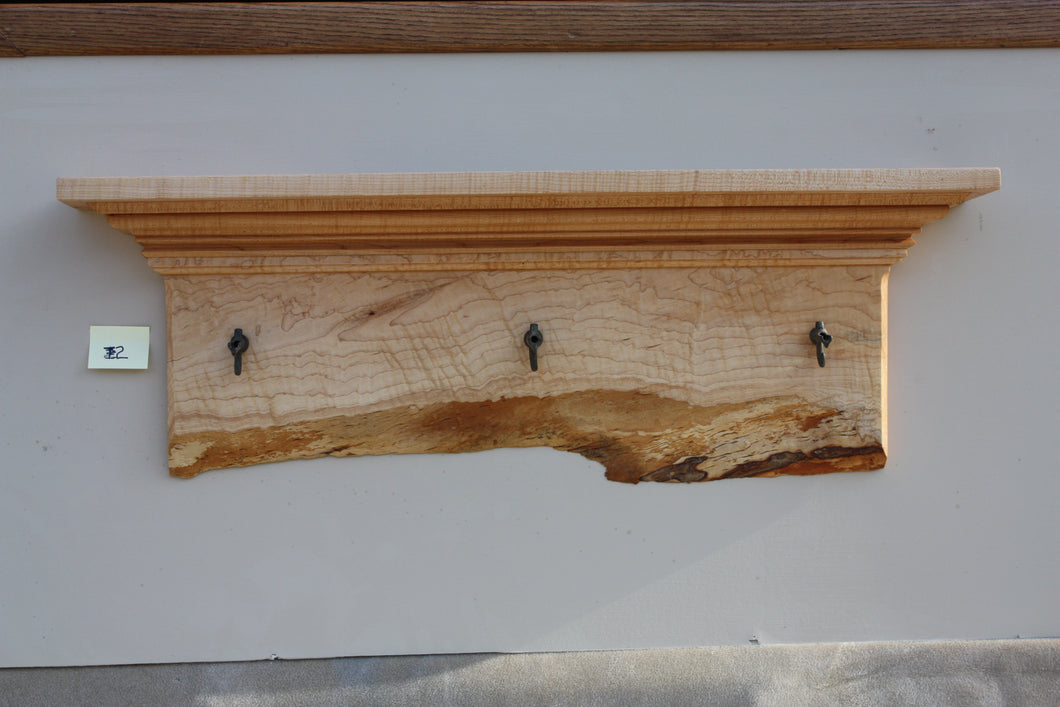 wall shelf tiger maple with three antique cast iron maple syrup taps live edge crown molding