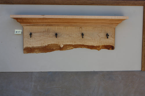 wall shelf tiger maple with four antique maple syrup taps live edge crown molding
