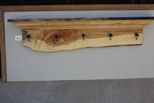 Load image into Gallery viewer, wall shelf spalted maple with five antique maple syrup taps live edge crown molding
