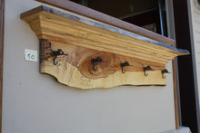 Load image into Gallery viewer, wall shelf spalted maple with five antique maple syrup taps live edge crown molding
