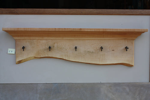 wall shelf tiger maple with five antique maple syrup taps live edge crown molding