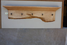 Load image into Gallery viewer, wall shelf tiger maple with five antique maple syrup taps live edge crown molding

