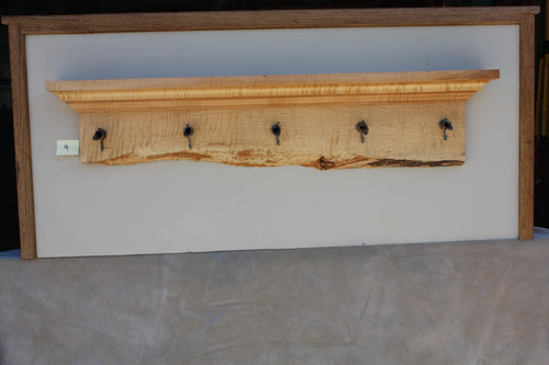 wall shelf tiger maple with five antique maple syrup taps live edge crown molding