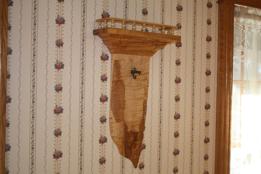 Tiger maple hanging plant holder rustic Adirondack maple syrup tap live edge gallery molding