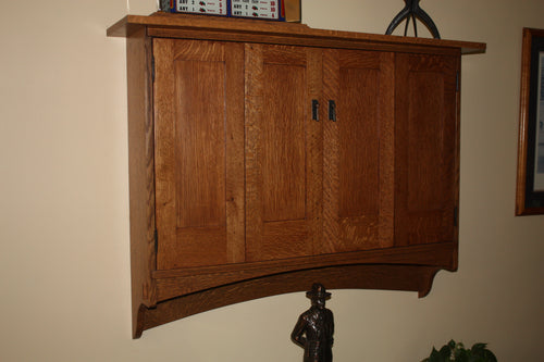 Mission style flat screen television cabinet hanging quarter sawn oak through mortise bi fold doors  Adirondack