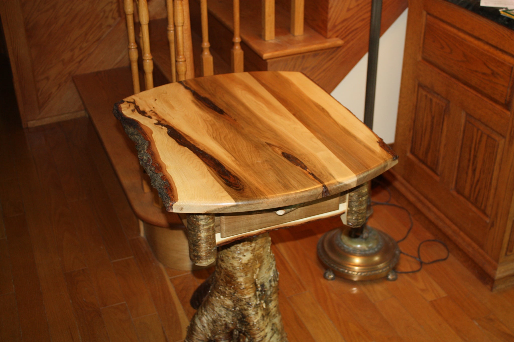 ET 03 Rustic Yellow Birch Stump Root End Table