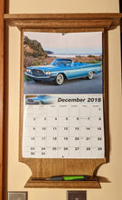 Load image into Gallery viewer, quarter sawn white oak calendar holder with calendar and picture pen in tray
