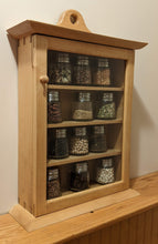 Load image into Gallery viewer, maple spice cabinet side view showing dovetailing with 12 spice jars three per shelf
