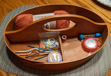 Load image into Gallery viewer, shaker divided carrier 7 Adirondack cherry sewing caddy crochet caddy knitting caddy top view
